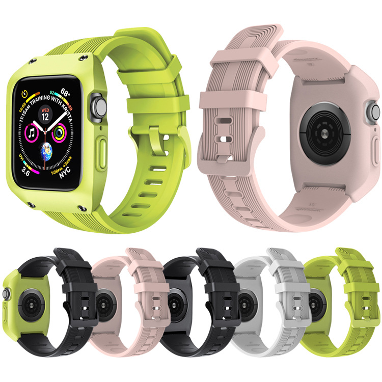 适用Apple Watch1/2/3/4/5代一体硅胶运动表带苹果手表保护套表带|ru