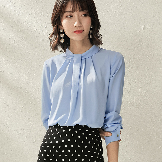 Summer New Fashion Chiffon shirt with small collar long sleeves