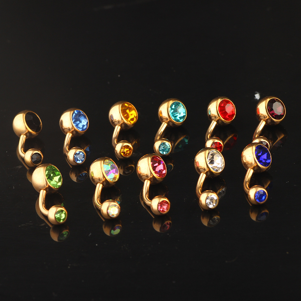 Rose Gold Double Diamond Belly Button Ring Stainless Steel Umbilical Piercing Jewelry detail image 9
