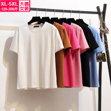 2019大码女装夏装300斤超大码胖mm新款纯色基础款圆领短袖T恤批发