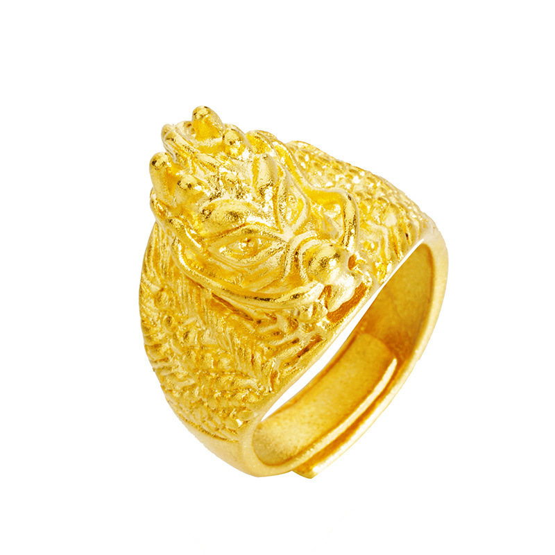 El oro de Vietnam dominante de los hombres de moda anillo de dragón abierto chapado en cobre puro 999 accesorios de oro puesto de suministro al por mayor