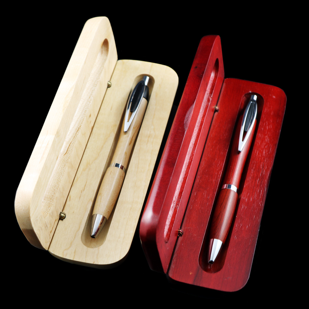 厂家定制按动枫木圆珠笔红木葫芦笔套装激光LOGO白木跳动笔