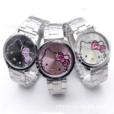 跨境热销休闲简约钢带女士手表 kitty猫时尚卡通石英表厂家直销