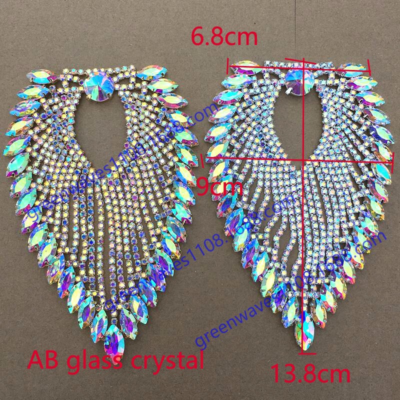 奢华水钻玻璃钻V形领花晚礼服裙子领部装饰钻衣服外套贴钻女包钻