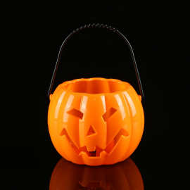 热卖产品万圣节LED发光南瓜桶塑料手提南瓜灯糖果罐鬼节装饰礼物
