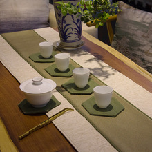 新中式开斋节桌布青色棉麻拼布桌旗杯垫样板间茶室干泡台茶席古风