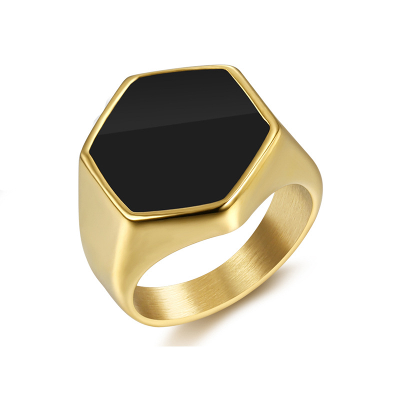 Hexagon, Square Pattern Fashion Hexagon Square Titanium Steel Enamel Men's Rings