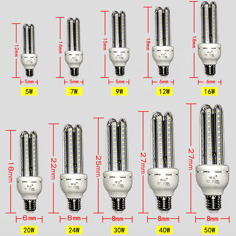 U 자형 에너지 절약 램프 E27 대형 스크류 LED 에너지 절약 전구 COB 슈퍼 밝은 50W 유리 전등 그늘 작업장 도매