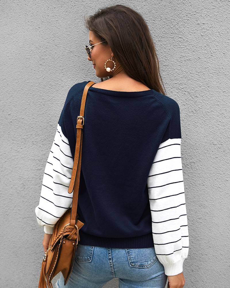 Original Design Grenz Überschreitende Europäische Und Amerikanische Damen Bekleidung  2019 Herbst Und Winter Langarm Pullover Kontrast Oberteil display picture 14