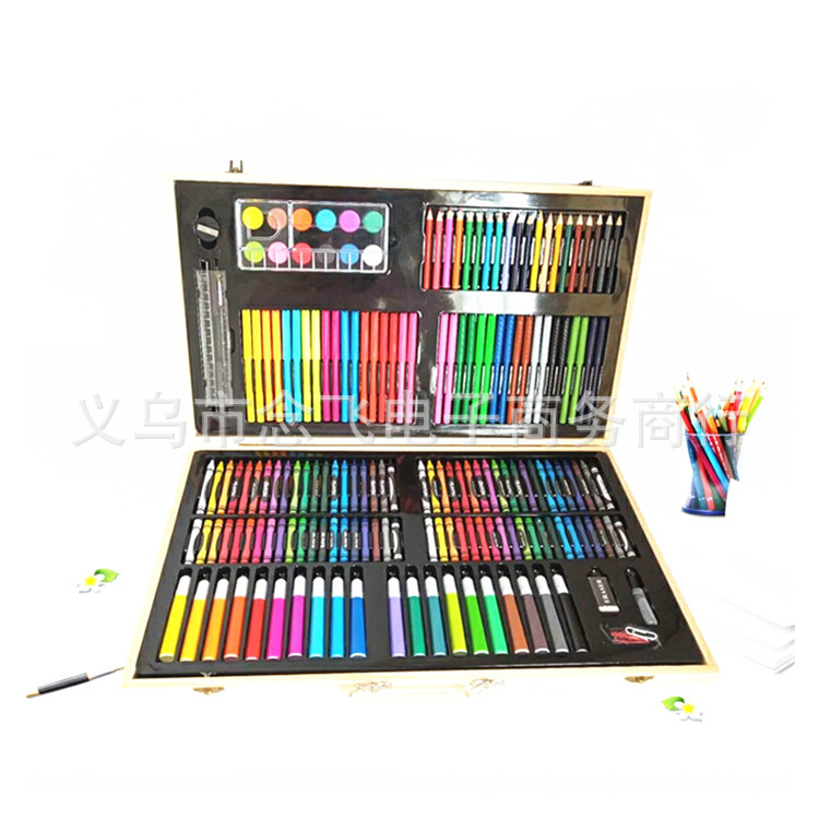 180 unidades caja de madera cepillo traje acuarela pluma crayón graffiti pintura arte papelería niños regalo al por mayor