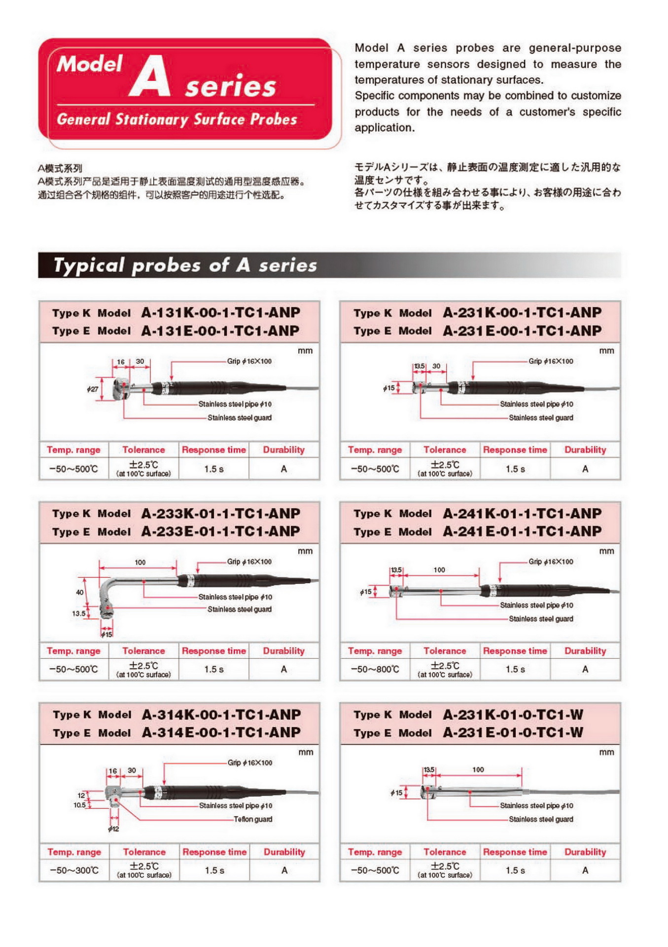 日本安立测温探头日本安立计器A-243E-03-1-TC1.5-ASP热电偶温度
