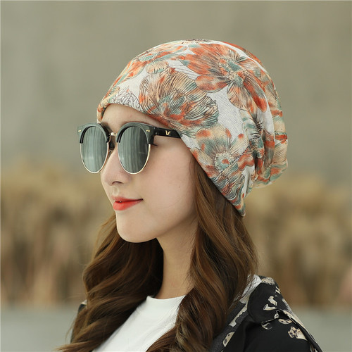 Korean version of graffiti new spring and autumn double layer women's multi-color splicing pullover hat popular confinement hat pile of headscarf