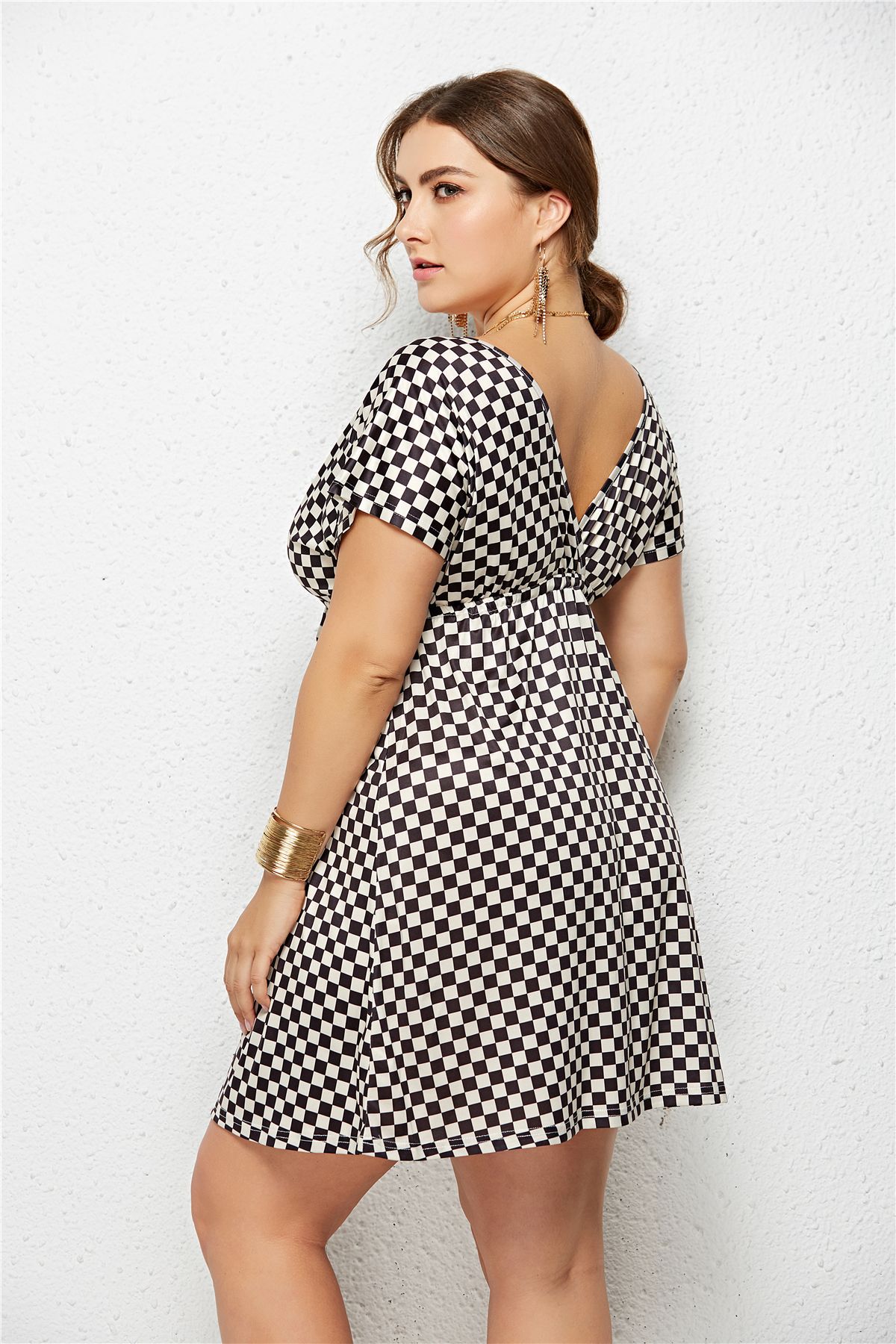 plus size sexy V-neck elastic waist printed dress  NSLM33280