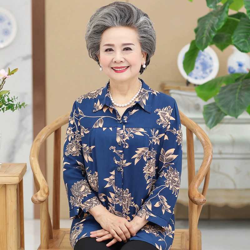 Весенняя хлопковая рубашка для матери, одежда для женщин среднего и пожилого возраста, топ очень большого размера с длинным рукавом для бабушки