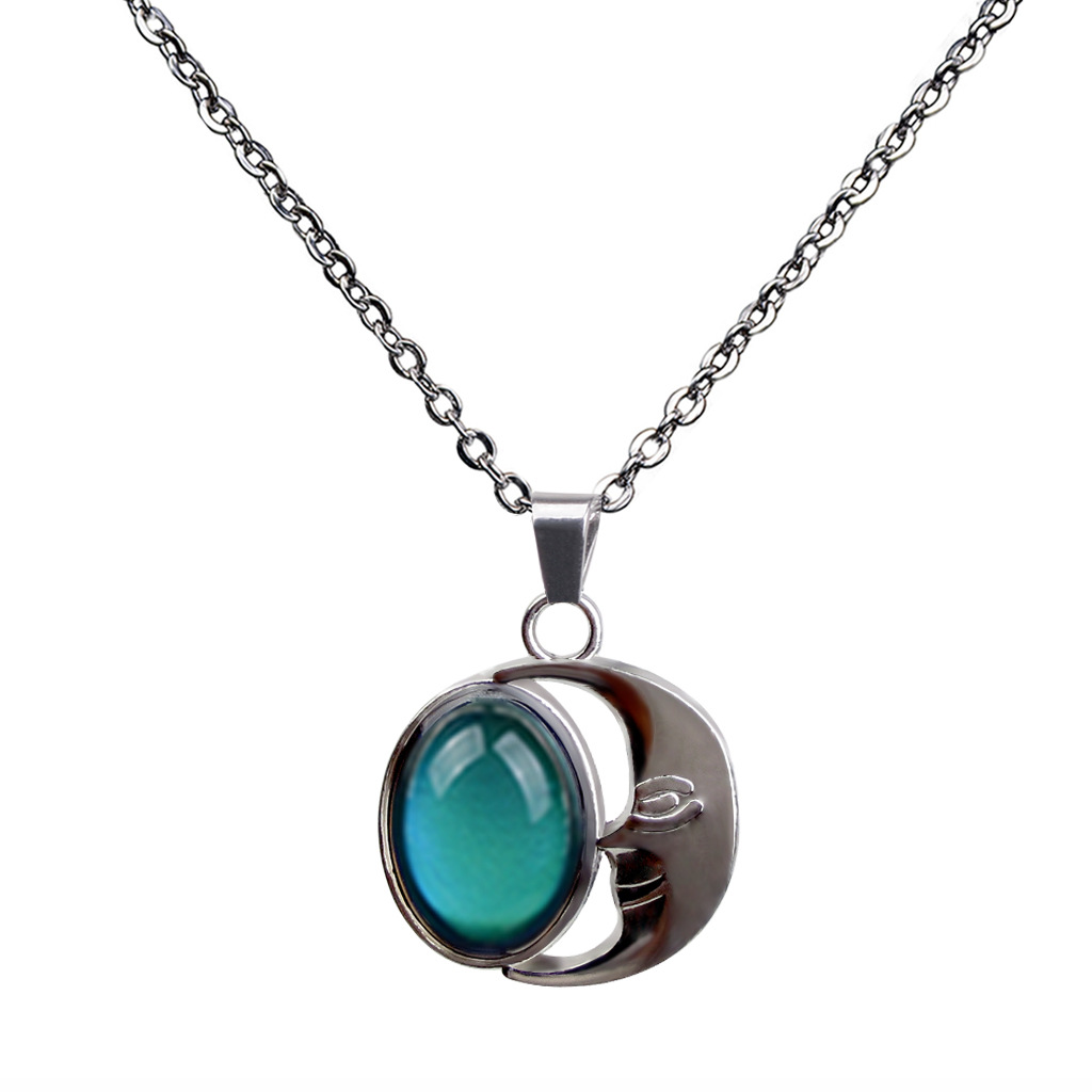 Moon Gemstone Temperature And Mood Color Changing Necklace display picture 8