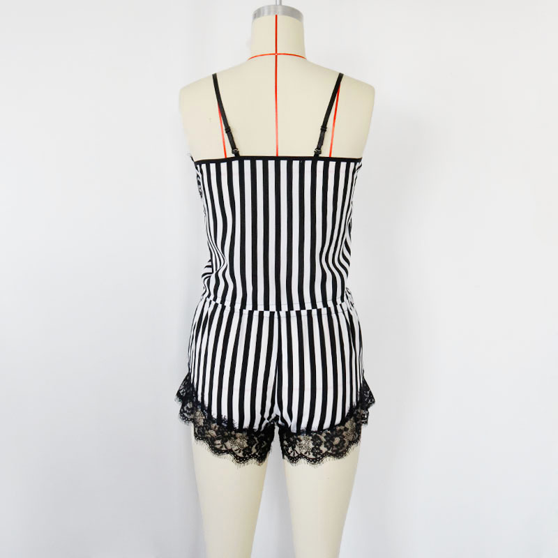 New Sexy Lingerie Breathable Cute Strap Sexy Suit Female Thin Section Fashion Striped Chiffon Pajamas display picture 9