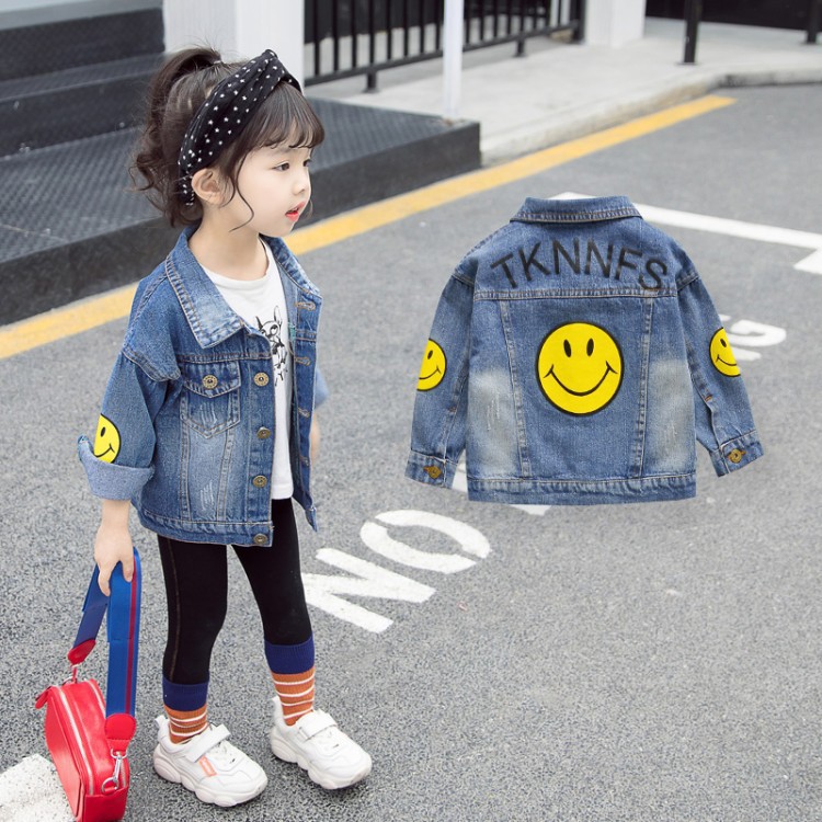 2019春秋新款童装韩版童外套中小童男童笑脸牛仔外套女童牛仔衣潮|ru