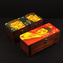 批發泰國木質手藝品復古擺飾柚木彩繪佛頭首飾品收納木盒