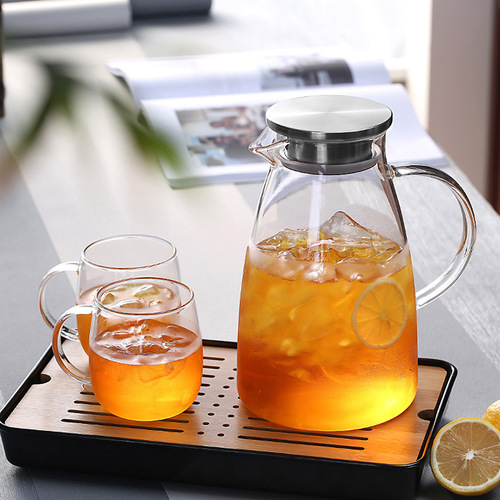 Household heat-resistant glass cold kettle high borosilicate large capacity explosion-proof heat-resistant cold kettle glass flower teapot cold water cup