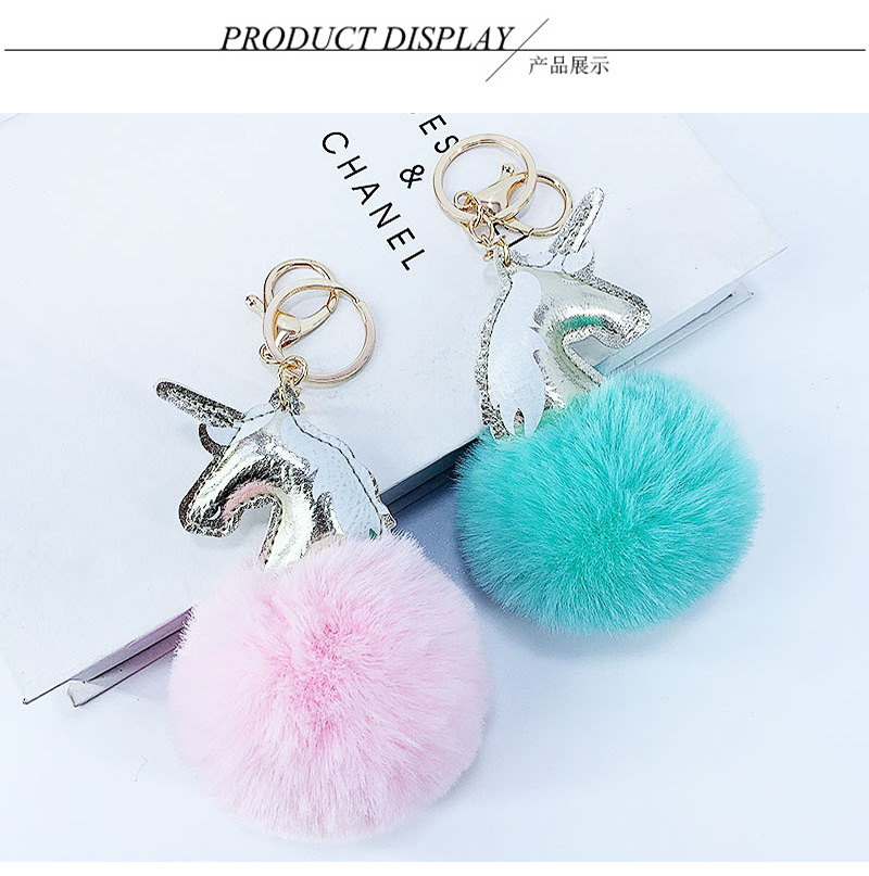 8cm Rex Rabbit Fur Ball Pu Unicorn Keychain display picture 5