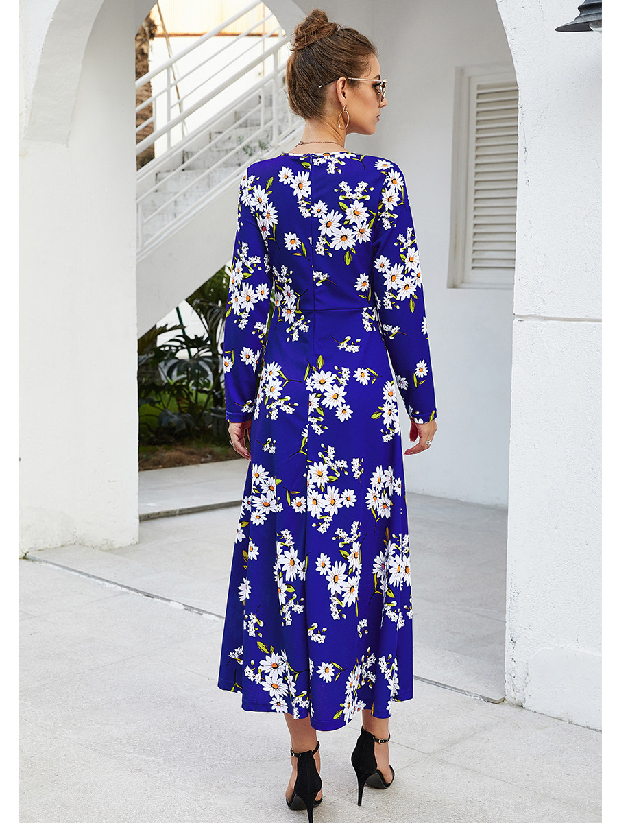 Autumn and Winter Long Sleeve V-neck Printed Dress  NSAL22196