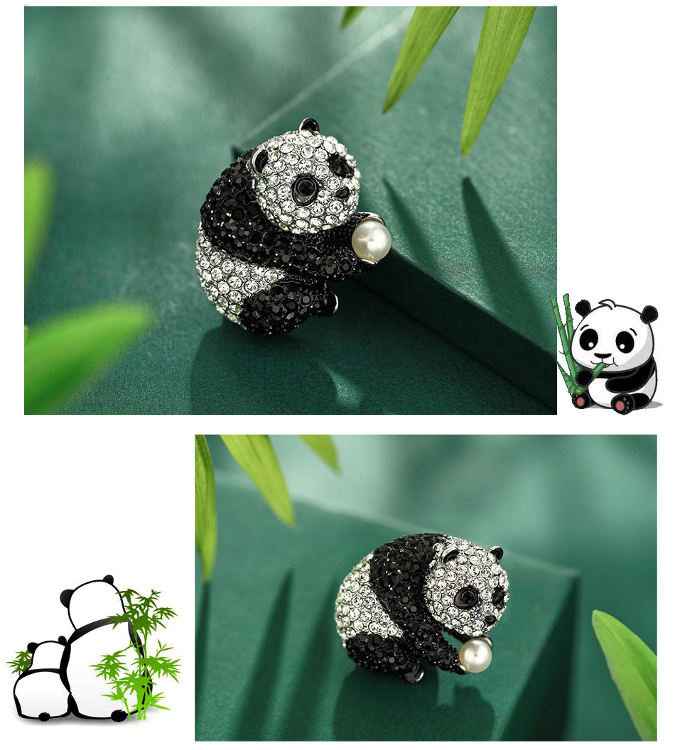 Mignon Panda Alliage Placage Incruster Strass Perle Unisexe Broches display picture 4