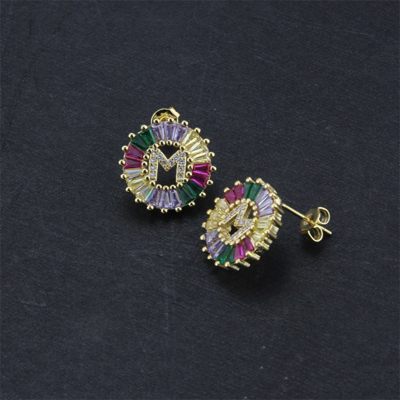Letter Pattern Copper Plated Gold Colored Zircon Small Letter Earrings Fashion Earrings Wholesales Fashion