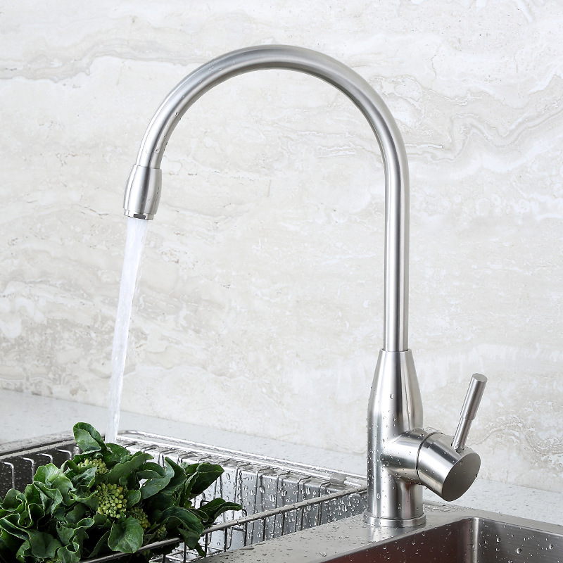 Kaiping factory promotion vegetable basin faucet 304 stainless steel brushed bullet hot and cold mixed water kitchen faucet