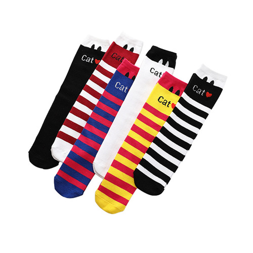 Children's socks, pure cotton girls' mid-calf socks, cute 3D cartoon long socks, spring and autumn Japanese style high socks over the knee 