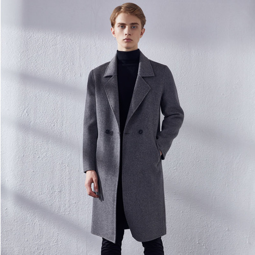 冬季新款韩版青年双面羊毛呢子大衣男中长款落肩风衣无羊绒外套