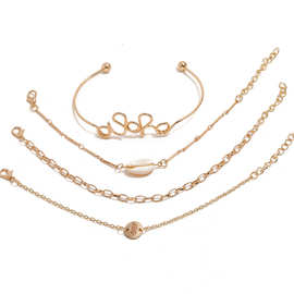 2019时尚新款复古波西米亚风love字母手镯贝壳金属圆片手链4件套