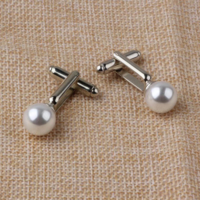 速卖通热销时尚珍珠袖扣 金属圆形袖扣 法式袖扣批发 可订制袖钉