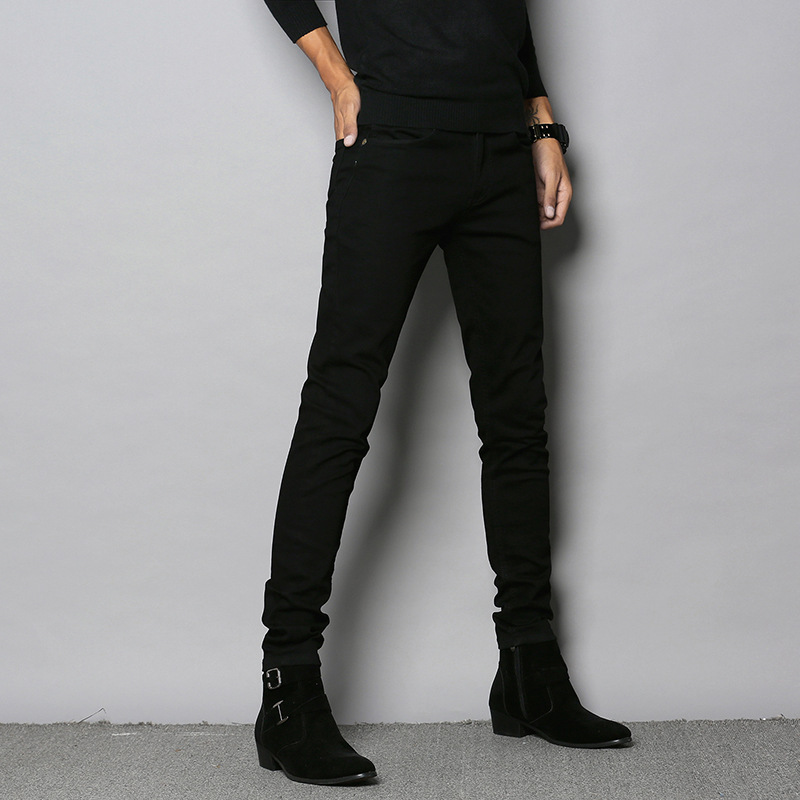 Four-Season Men's Jeans Slim Fit Stretch Black Skinny Pants Trendy Long Pants Wholesale 8005