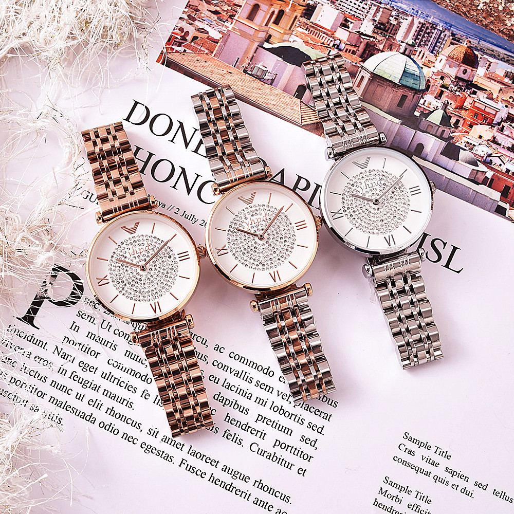抖音网红款新款正品时尚韩国手表女士满钻石英防水钢带女式潮腕表