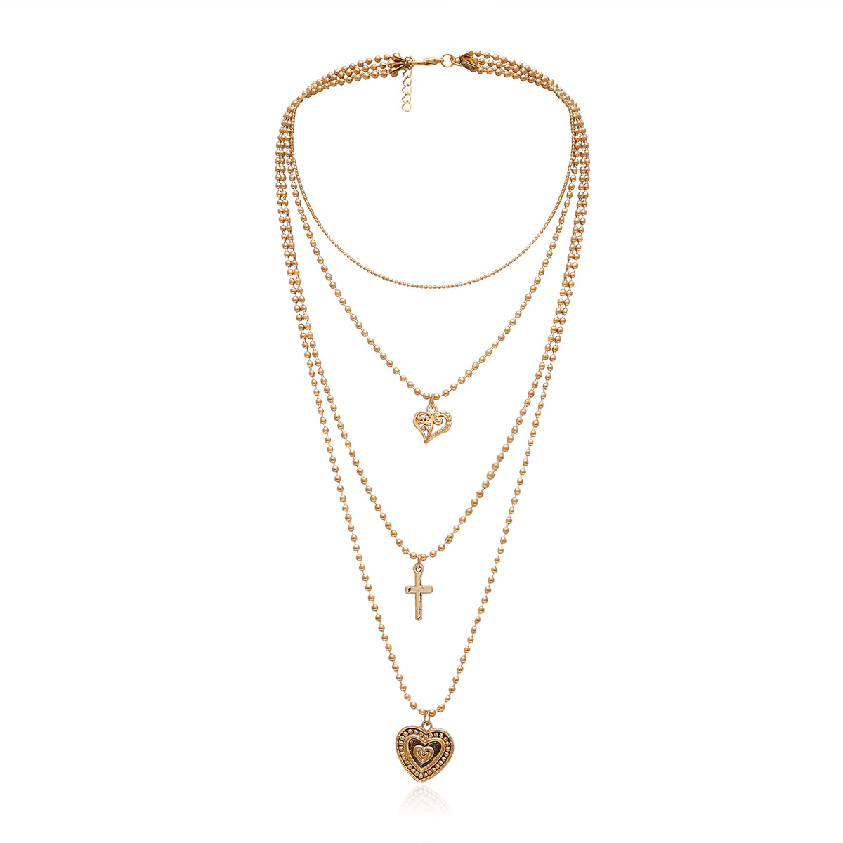 Geometric Multi-layer Temperament Item Female Round Bead Chain Heart-shaped Hollow Pendant Necklace display picture 7