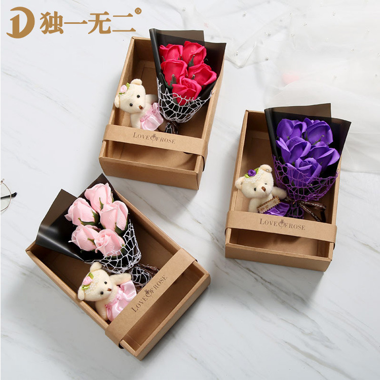 Manufactor Direct selling Mother's Day originality gift 5 Soap rose Bouquet of flowers Gift box Birthday gift Little Bear