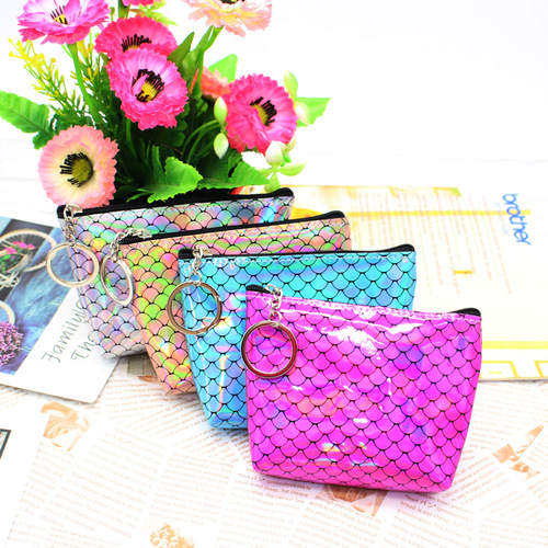 New fish scale zipper coin purse, laser shooter bag, creative student short bank card bag wholesale