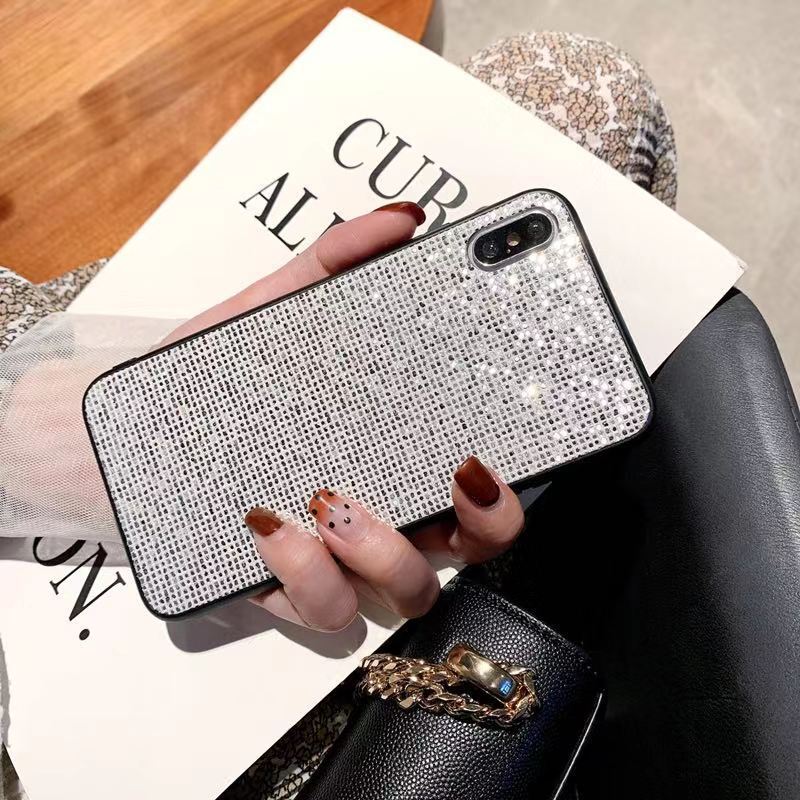 网红款适用iPhoneXSMAX网格闪粉手机壳苹果678plus贴皮亮片保护套|ru