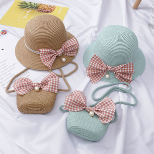 Small fresh bag children's sun protection sun hat girls summer beach hat wave Straw Hat sun hat children's cool hat