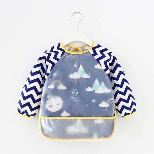 Children's smock waterproof long-sleeved reverse dressing baby eating clothes apron pure cotton children's smock baby bib protective clothing