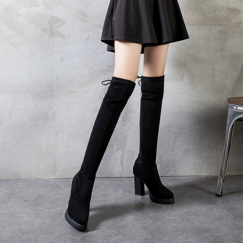Сапоги выше колена с толстым рукавом простые универсальные корейские версии высококачественных сапог непромокаемые настольные удобные женские сапоги