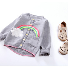 Quần áo trẻ em dệt kim 2018 Mới trung tính Cầu vồng Cotton Dệt kim Áo len cardigan Áo cổ tròn Áo len