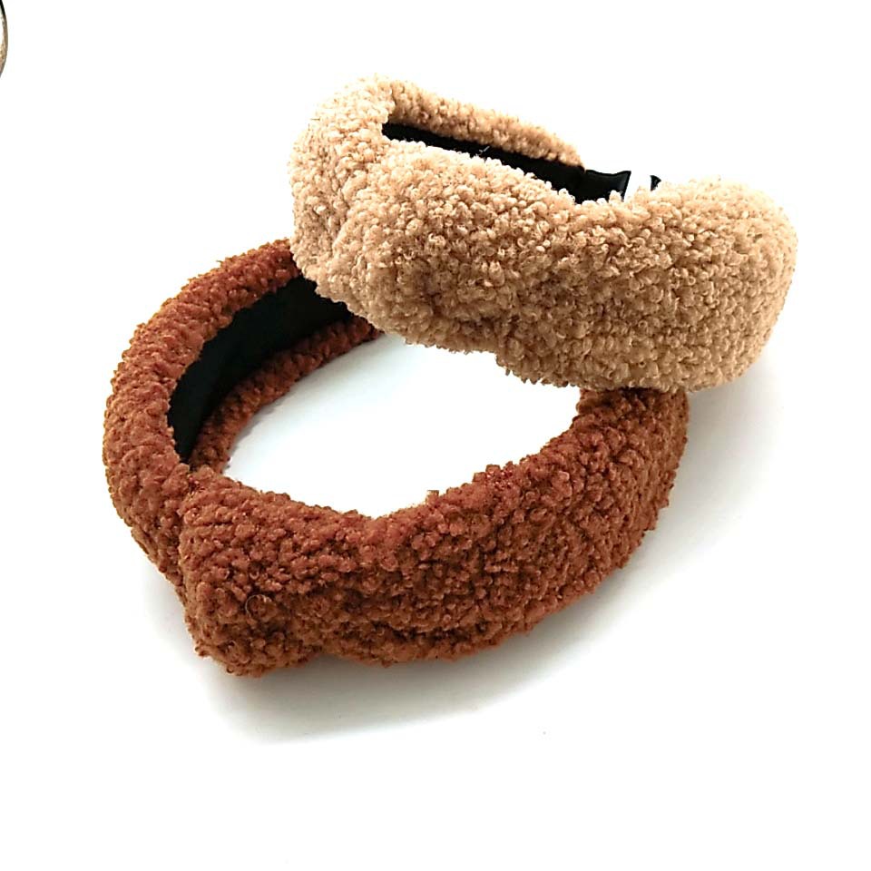 New Lamb Hair Knotted Hair Band High-end Pure Color Headband display picture 5