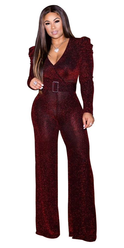 fashion sexy deep V-neck long-sleeved jumpsuit NSSJW58908