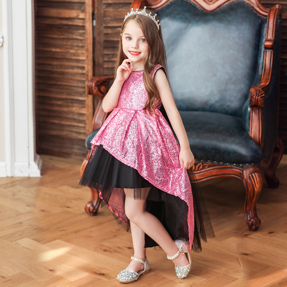 Vestido para niños Vestido de princesa Vestido de lentejuelas de rendimiento de niña pettiskirt trailing Vestido de rendimiento del Día de los niños vestido de niña de flores