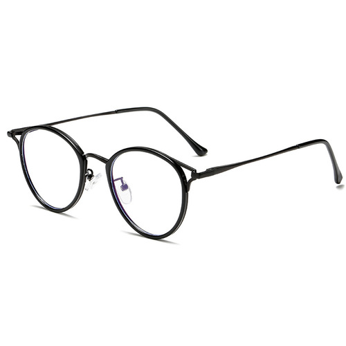Full-frame retro metal eyeglass frames, plano glasses, anti-blue light glasses, available with prescription lenses, cat-ear style frames.