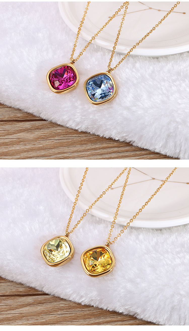Glass Inlay Material Necklace Classification PVD Coated 18K Gold Plated Square Titanium Steel Korean Style Waterproof Non Tarnish Necklace