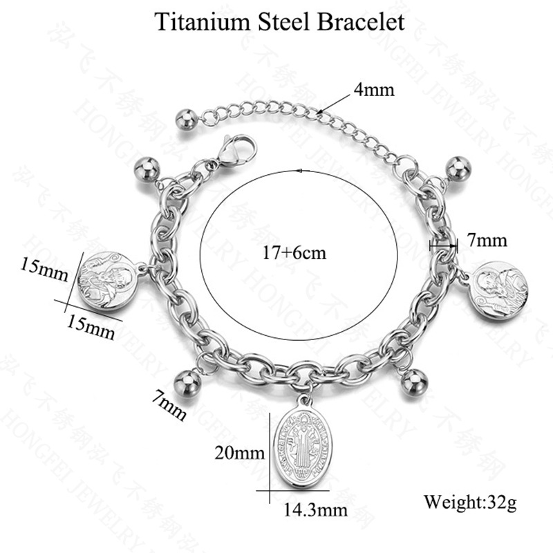 Titanium Steel Retro Personality Jesus Bracelet Double-sided Corrosion Old Man Steel Ball Adjustable Bracelet display picture 1