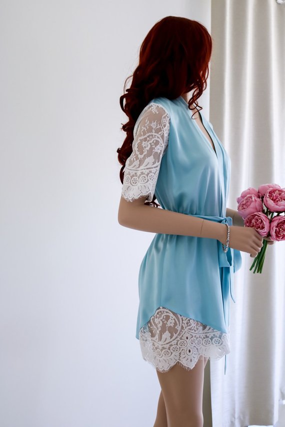 New Lace Cut Out Style Mid Sleeved Bathrobe Pajamas_voghion.com