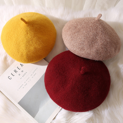 Wool Hat Women's Autumn and Winter Cashmere Beret Korean Style Japanese Versatile Woolen British Internet Celebrity Same Style Painter Hat